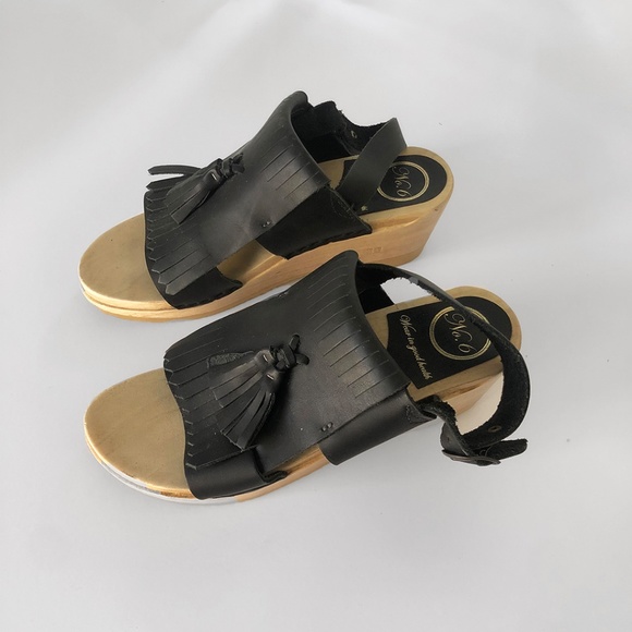No.6 Store Black Tassel leather wedge clog sandals_ 39 - Picture 3 of 10